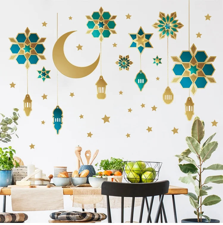 Eid Mubarak Window Stickers Ramadan Decorations for Home Islamic Muslim Party Decor Eid Al Adha Diy Wall Stickers Ramadan Kareem