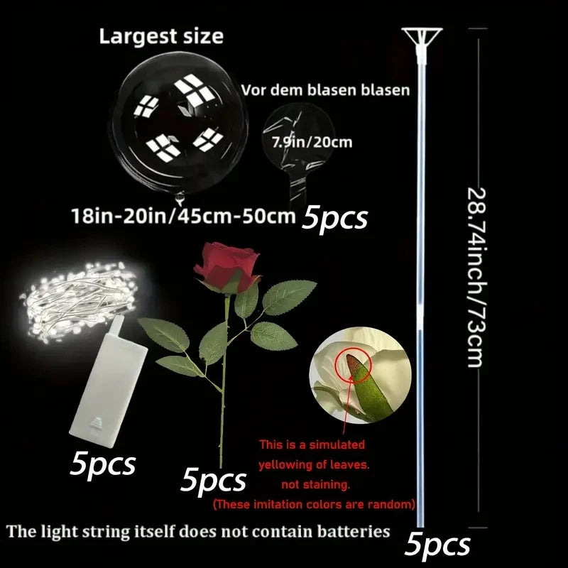 LED light rose bouquet transparent wave balloon, suitable for weddings, anniversaries, birthdays, Valentine's Day, bridal shower