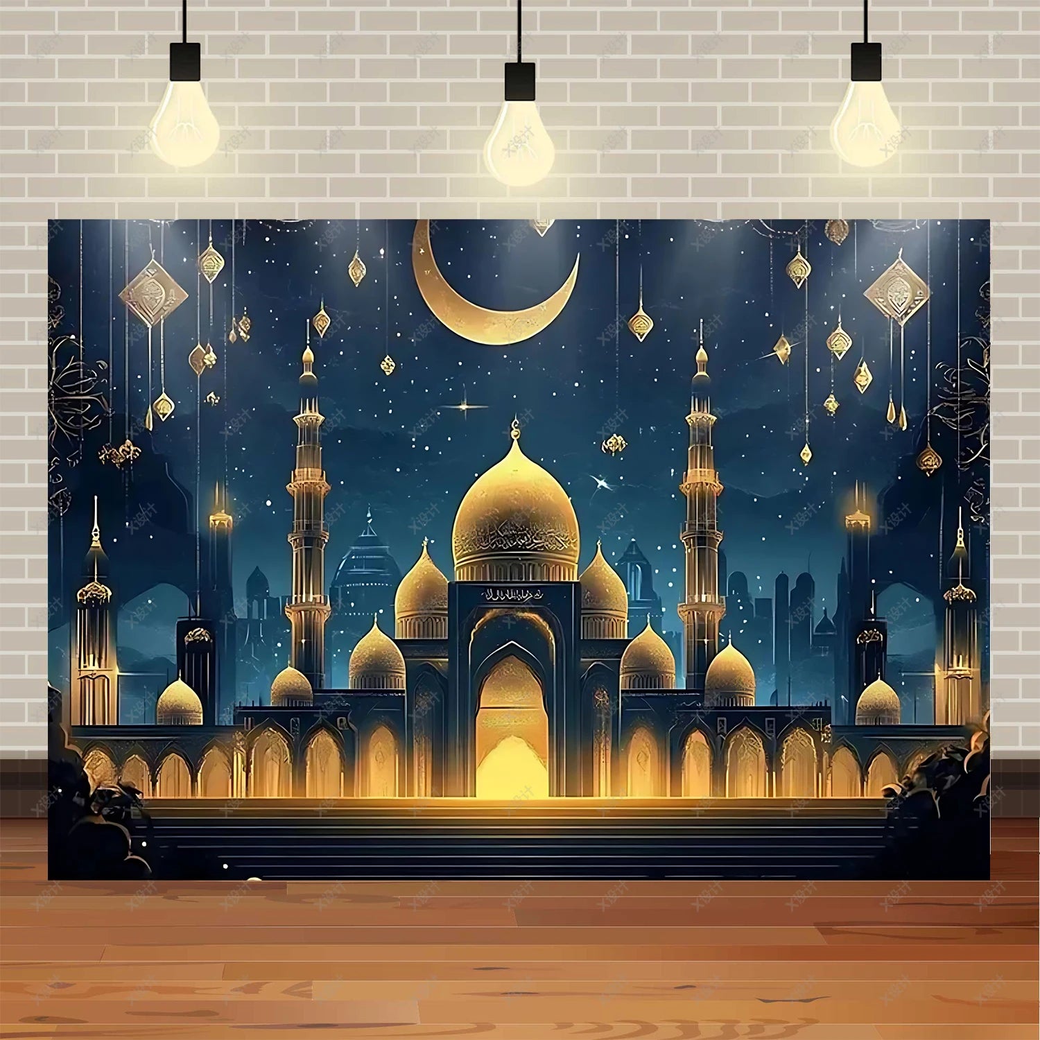 Ramadan Mubarak banner background, celebrating Eid al Fitr Islamic Muslim evening party decoration banner shooting background