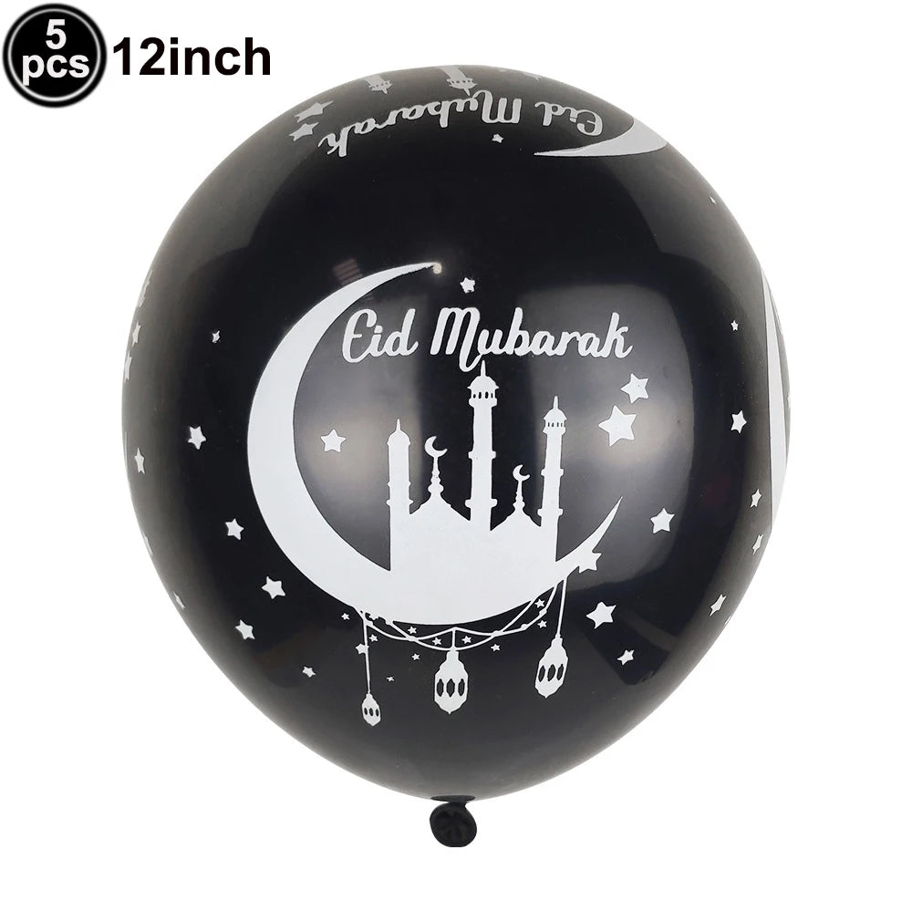 Ramadan Gold Moon Balloon Round Eid Holiday Foil Balloons Eid Mubarak Latex Balloons Ramadan Islamic Festival Party Decorations