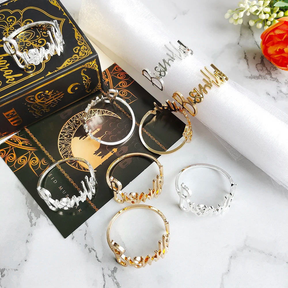 1/6Pcs Ramadan Napkin Rings Gold Bismillah Napkin Holder Ramadan Kareem Eid Mubarak Party Table Supplies Ramadan Decoration 2026