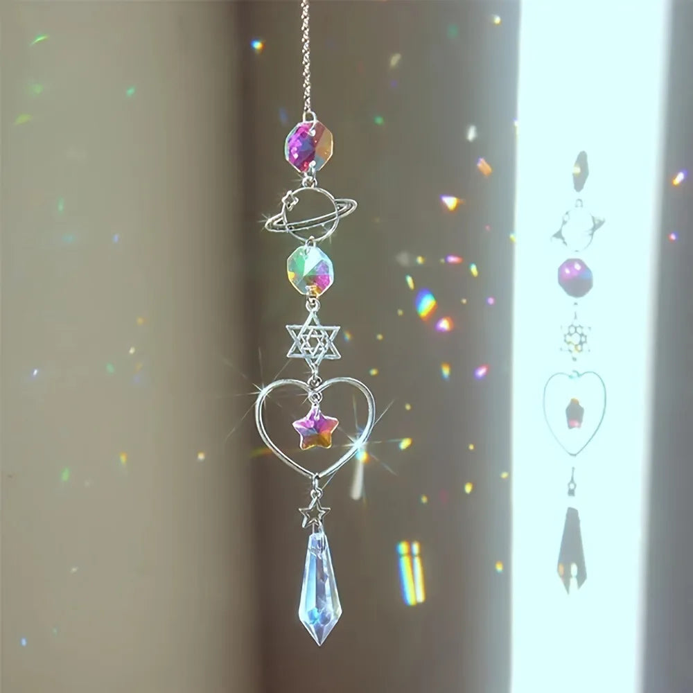 1Pc Galaxy Star Moon Crystal Wind Chime Pendant for Home Decor Garden Suncatcher Dream Catcher Pendant Holiday Party Supplies