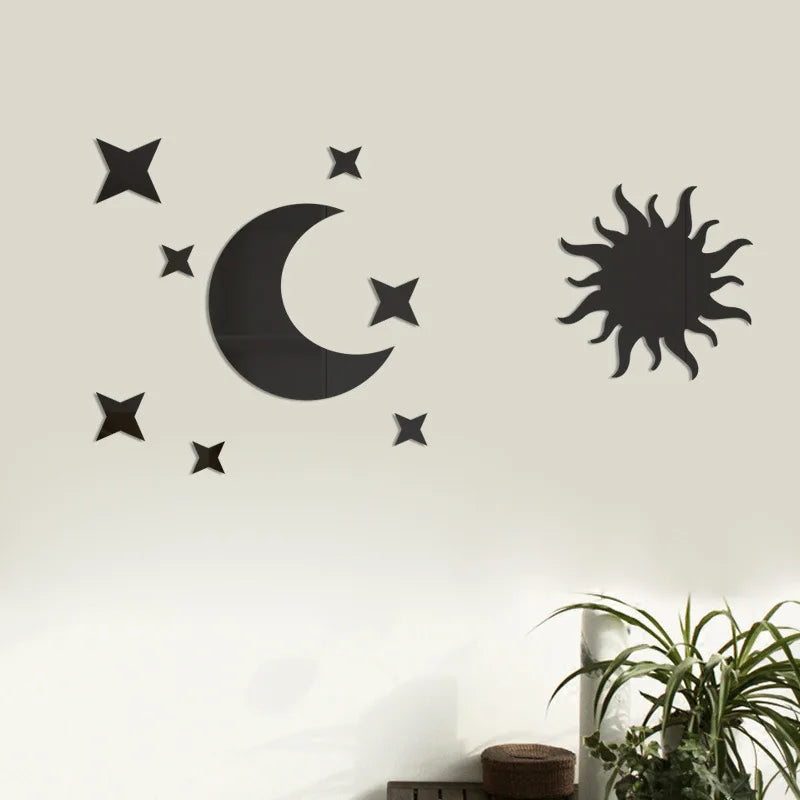 Acrylic Star Moon sun 3D Mirror Wall Sticker Acrylic Mirror Mural Decals Bathroom Mirror Wall Stickers For Kids Room Decor