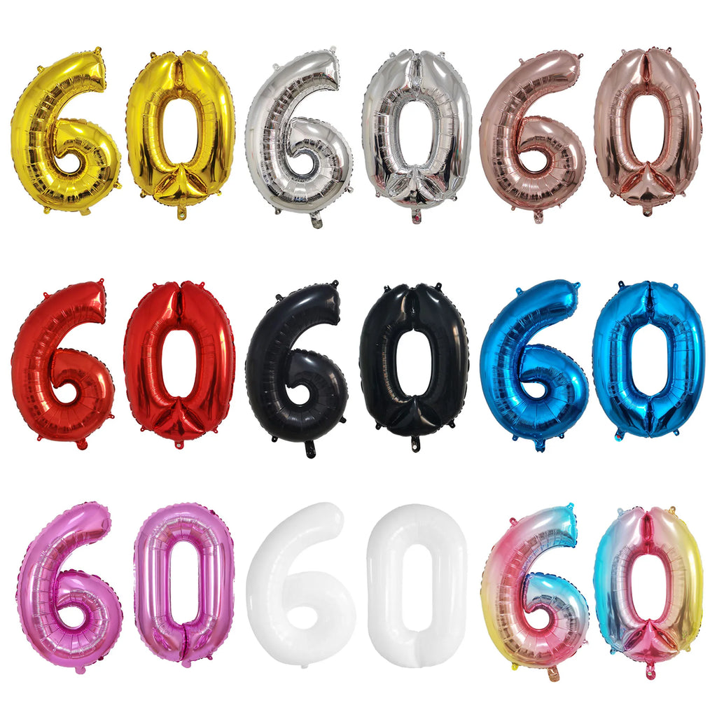 2Pcs 30/40 Inch Large Digit Number Gold Black Silver 60th Birthday Decoration Foil Balloons 60 Wedding Anniversary Supplies