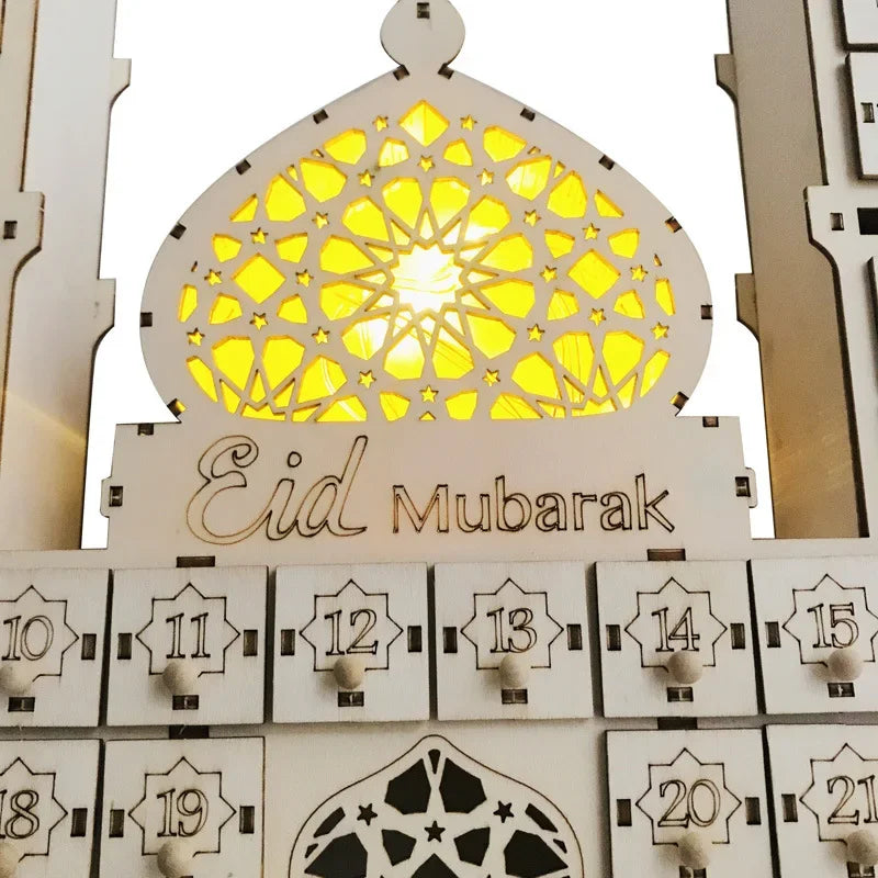 Ramadan Kareem Countdown Calendrier Wooden Eid Mubarak Ornament Drawer Ramadan Decorations for Home Eid Al Adha Party Decor 2025