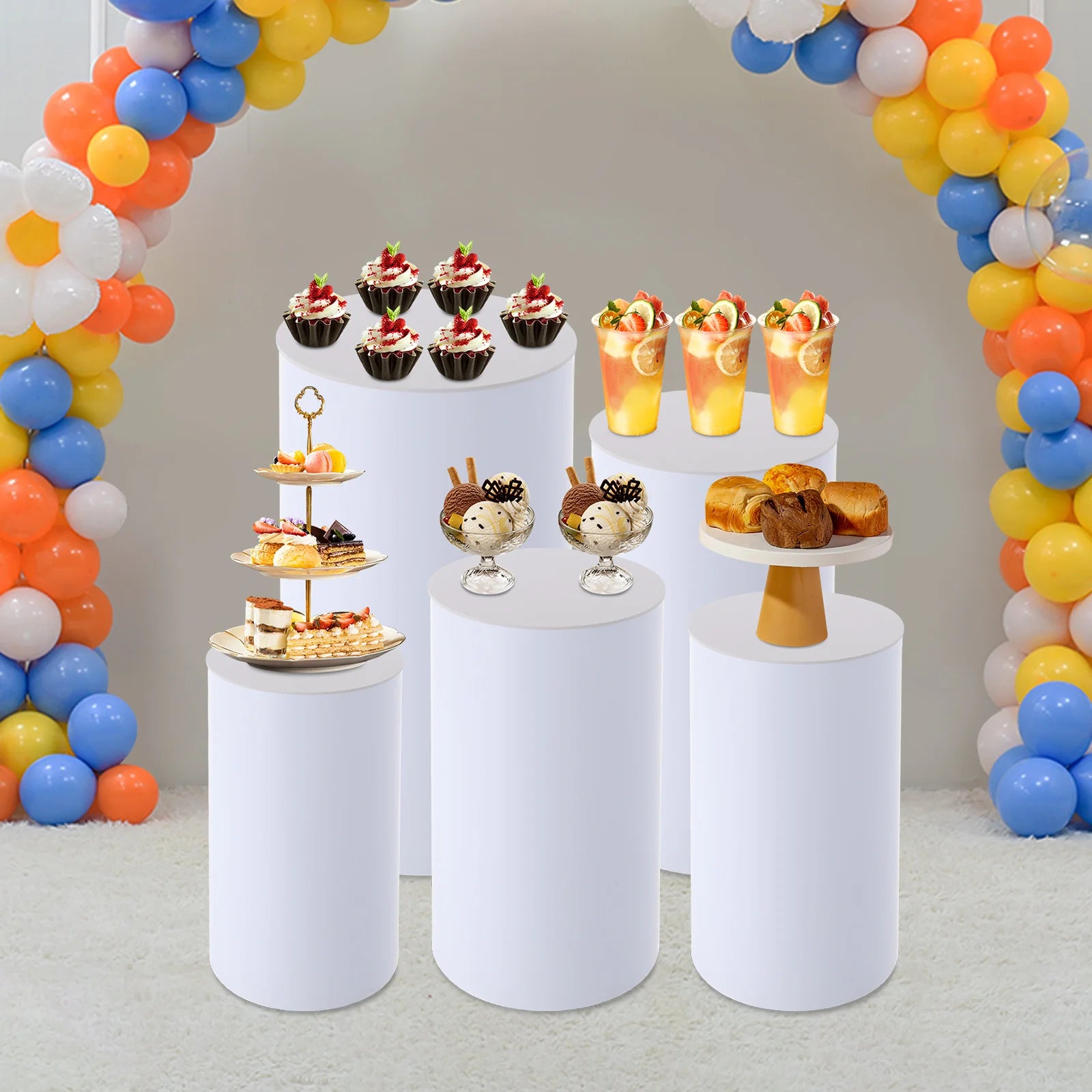 5PCS Round Cylinder Dessert Cake Ornament Table White PVC Round Cylinder Pedestal Stand  Cake Display Stand for Party Wedding