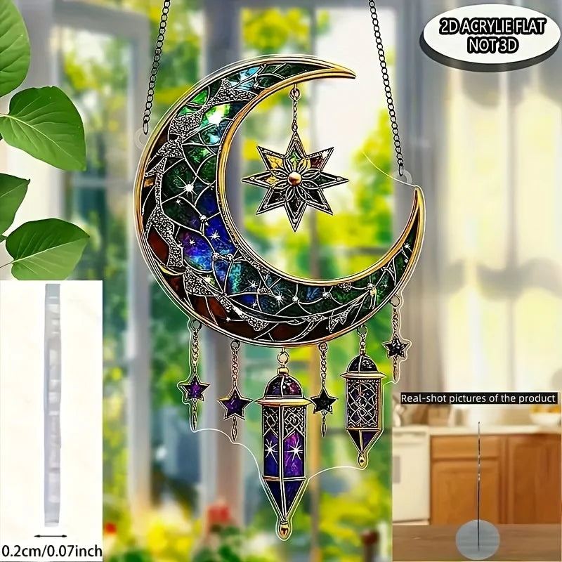 1pcs 2D Moon Acrylic Light Catcher, Traditional Islamic Design Ramadan and Eid Al-Fitr Window Hanging Decoration