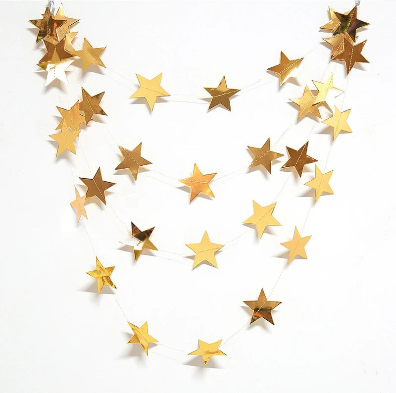 4M Paper Glitter Gold Blue Moon Star String Garland Hanging Banner Wall Party Decorations for Eid Mubarak Wedding DIY Decoration