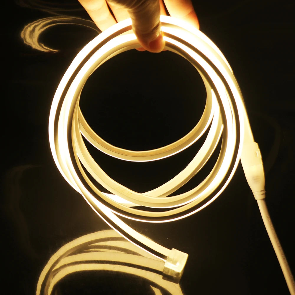COB LED Strip Neon Light 220V EU UK Plug 288LEDs/M RA90 Flexible Tape Waterproof Led Ribbon for Kitchen Outdoor Garden Lighting