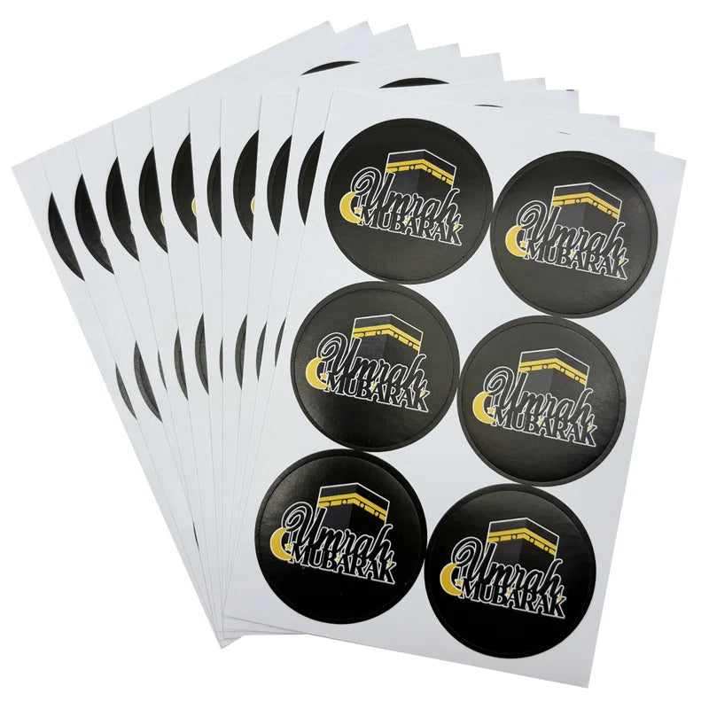 60Pcs 4cm Umrah Mubarak Paper Stickers Ramadan kareem Decor Gift Candy Box Seal Labels Stickers Islamic Muslim Party Supplies