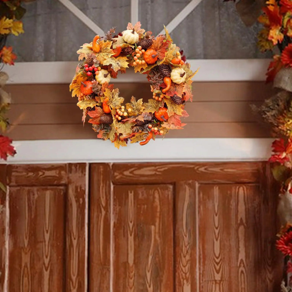 40cm Xmas Autumn Pumpkin Wreath Artificial Door Wreath Decoration Hanging For Christmas Halloween Wreath Home Ornament