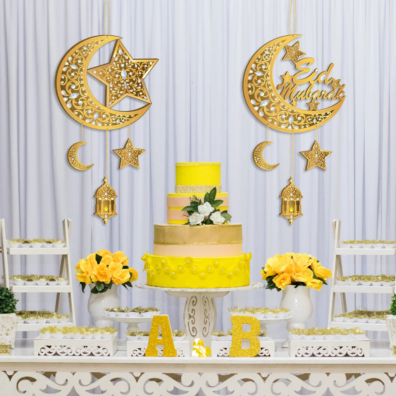 Eid Ramadan Mubarak Decoration Hanging Sign Moon Star Ramadan Door Sign Muslim Islamic Ramadan Eid Door Wall Sign for Eid Mubuar