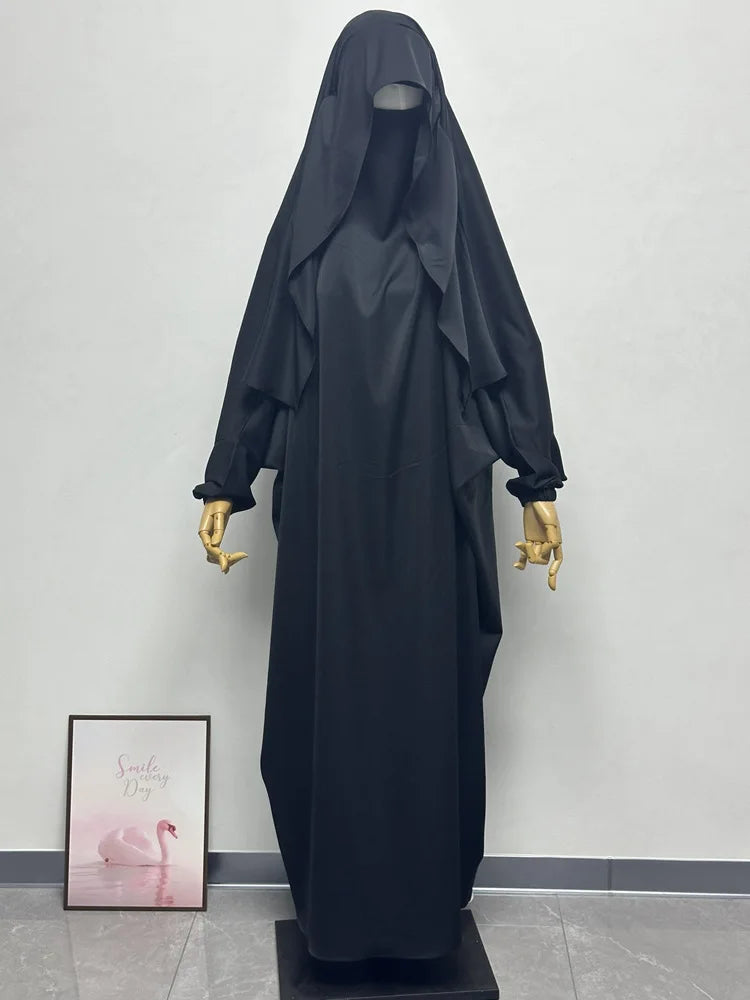 Ramadan One Piece Prayer Abaya Hooded Dress Kaftan Muslim Women Robe Hijab Dress Robe Solid Color Islam Dubai Turkey Clothes
