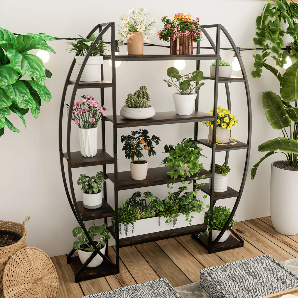 Half-Moon Shape Plant Stand Industrial Bookshelf Storage Shelf Multilayer Garden Flower Rack