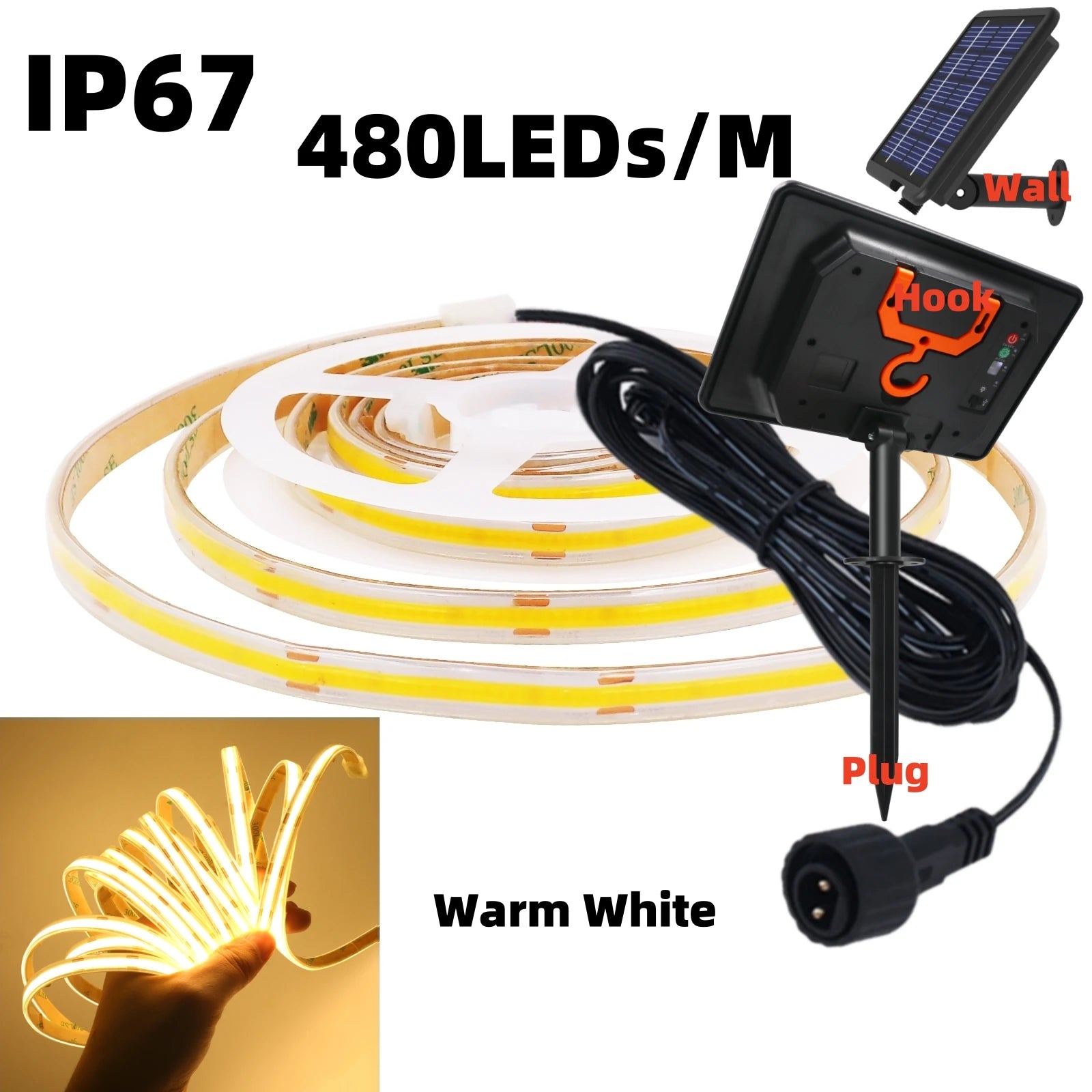 DC 24V COB Solar Neon Light Strips 320LEDs 480LEDs High Density Linear Lighting IP67 IP68 Waterproof Outdoor Warm Natural White