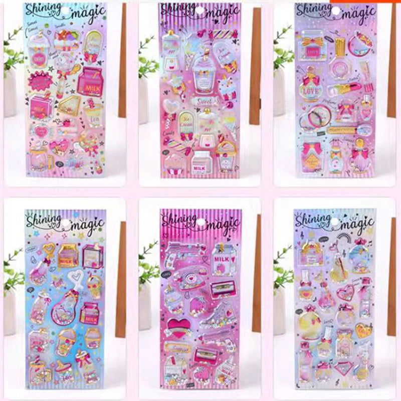 1PC 3D Glitter Shining Stickers Self-Adhesive Bling Craft Shaking Puffy Foil Sticker for Decorative Scrapbooking Girls DIY Toy