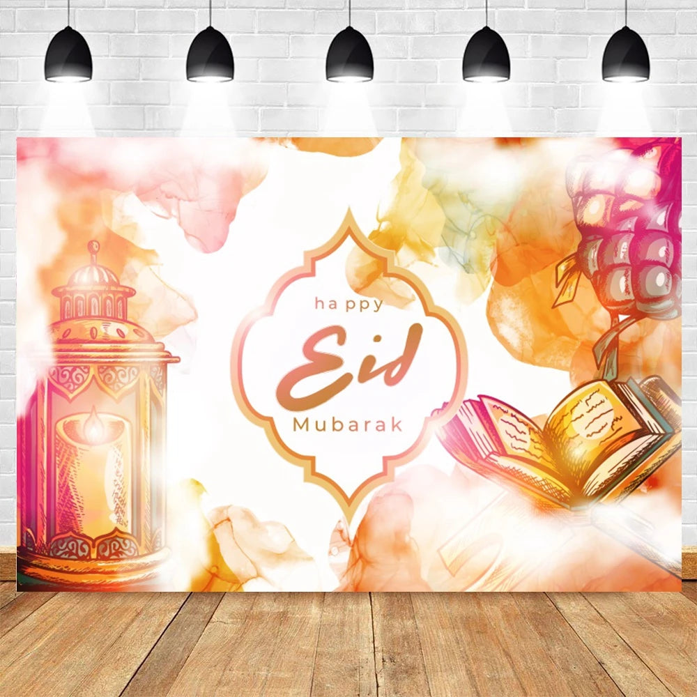 Eid Mubarak Backdrop for Photography EID Al Adha Muslim Ramadan Kareem Moon Lantern Islamic Eid al-Fitr Photo Background Props