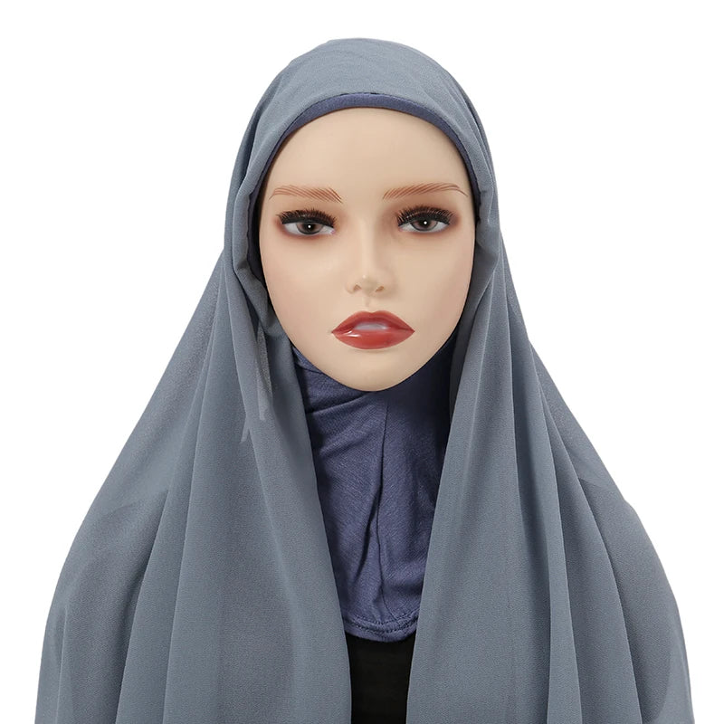 Instant Hijabs Cap with Neck Cover Ready to Wear Scarves Chiffon Hijab For Woman Veil Muslim Islamic Scarf For Women's Headscarf