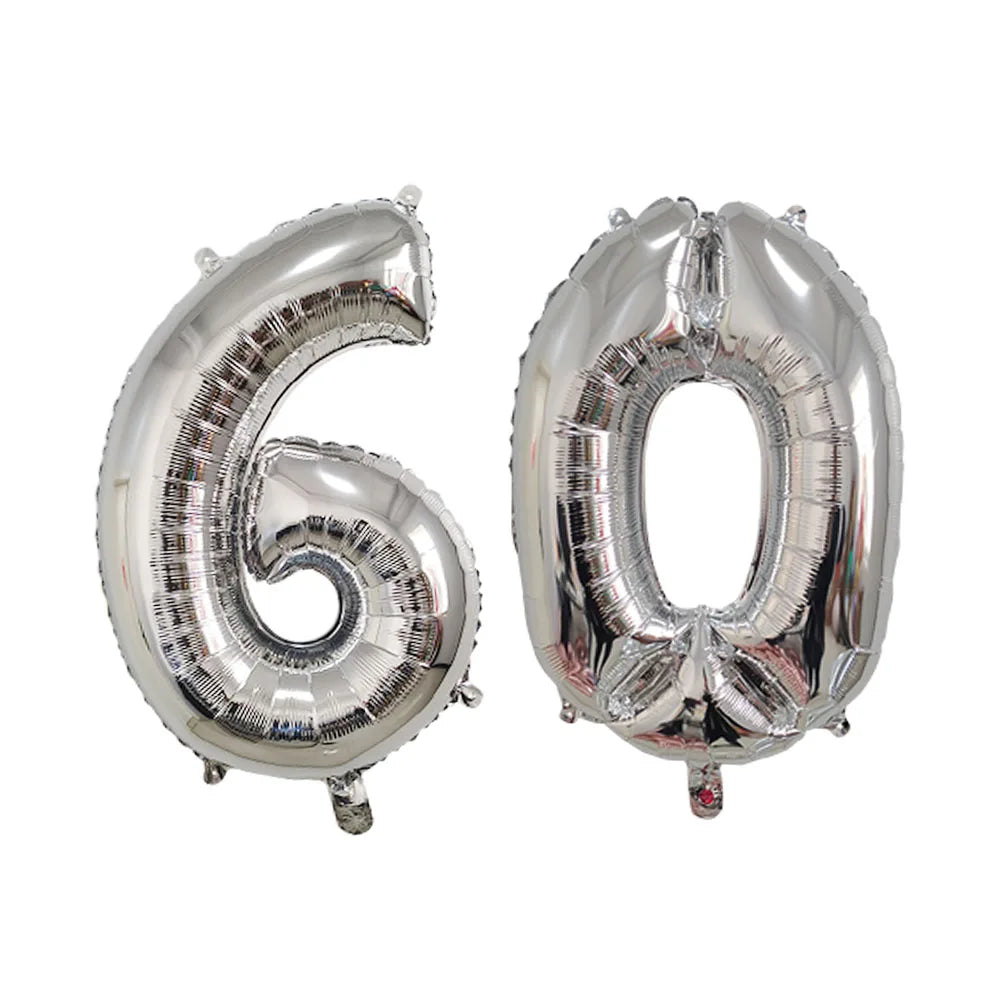 2Pcs 30/40 Inch Large Digit Number Gold Black Silver 60th Birthday Decoration Foil Balloons 60 Wedding Anniversary Supplies