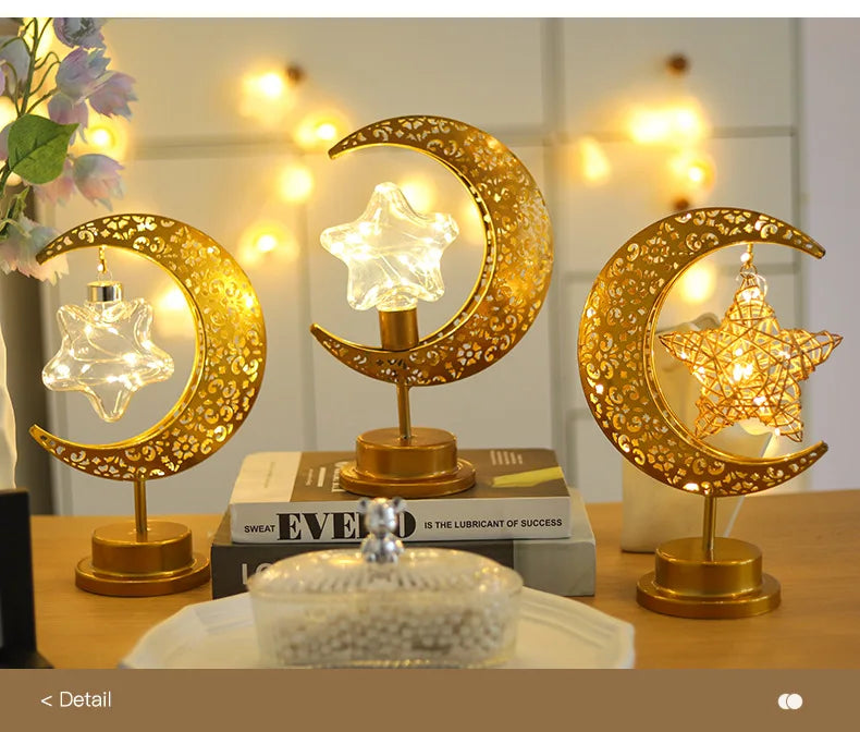 Ramadan Moon Led Light 2026 Eid Mubarak Decoration Metal Lamp for Home Room Ramadan Kareem Islamic Muslim Eid Al Adha Party Gift