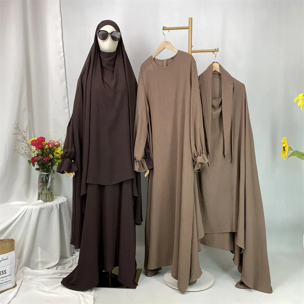 Dubai Turkey Kaftan Eid Ramadan Overhead Khimar Burqa Muslim Women Prayer Dress Set 2PCS Niqab Abaya Islamic Jalabiya Djellab