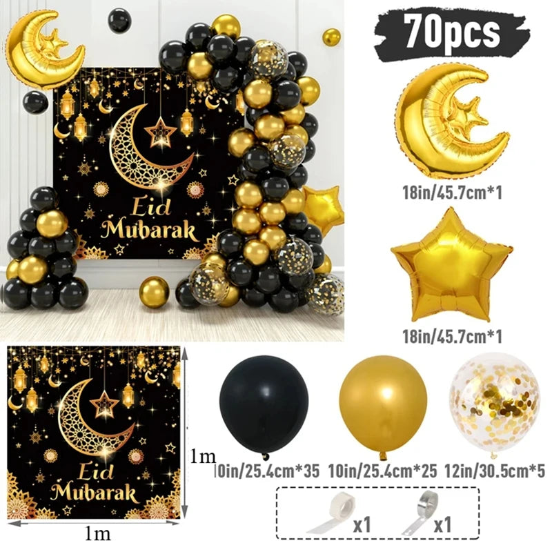 Mubarak Moon Star Foil Balloon Eid Mubarak Party Decorations Ramadan Dinner Table Decor Islamic Party tablecloth Supplies