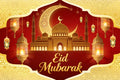 Eid Mubarak Hari Raya Theme Backdrop Islamic Architecture Crescent Moon Gold Decor For Festival Celebration Photo Booth Gift Pos