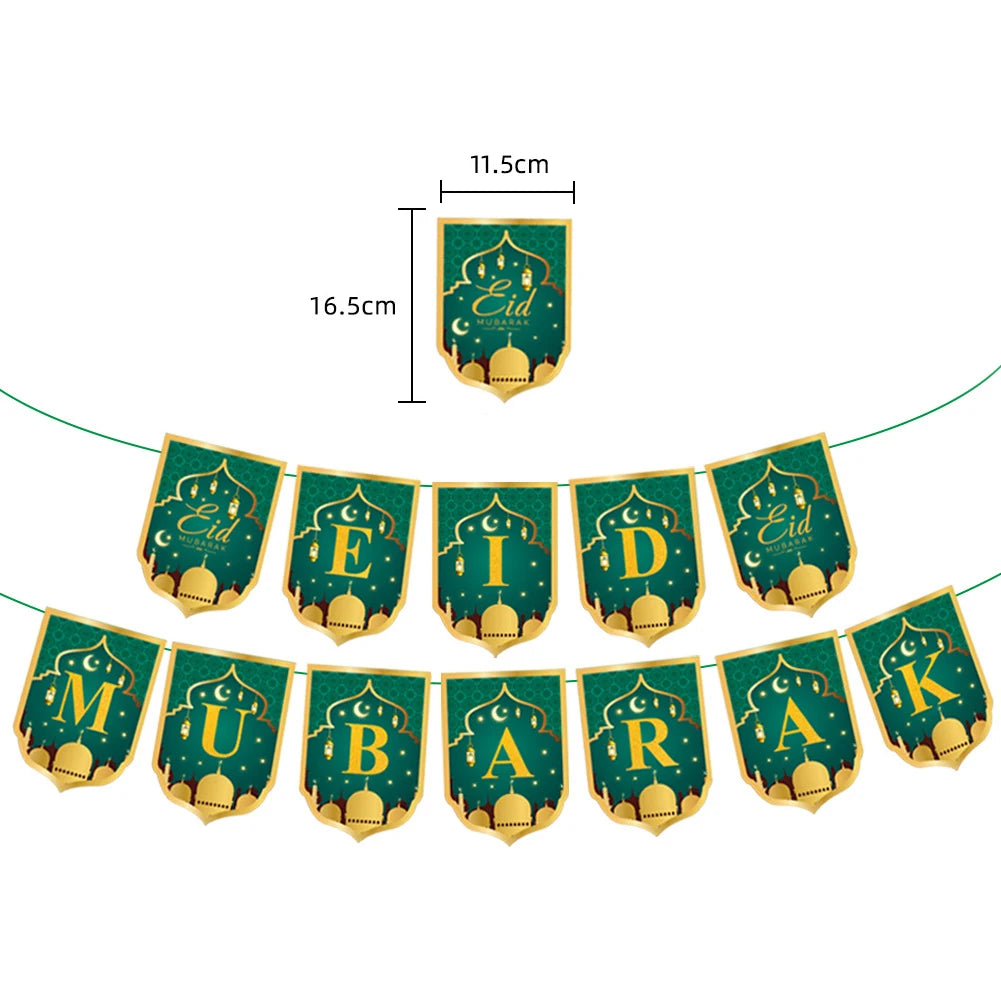 Ramadan Mubarak Banner Bunting Garland Eid Mubarak Lantern Moon Castle Sign Festival Celebration Wall Hanging Party Decorations
