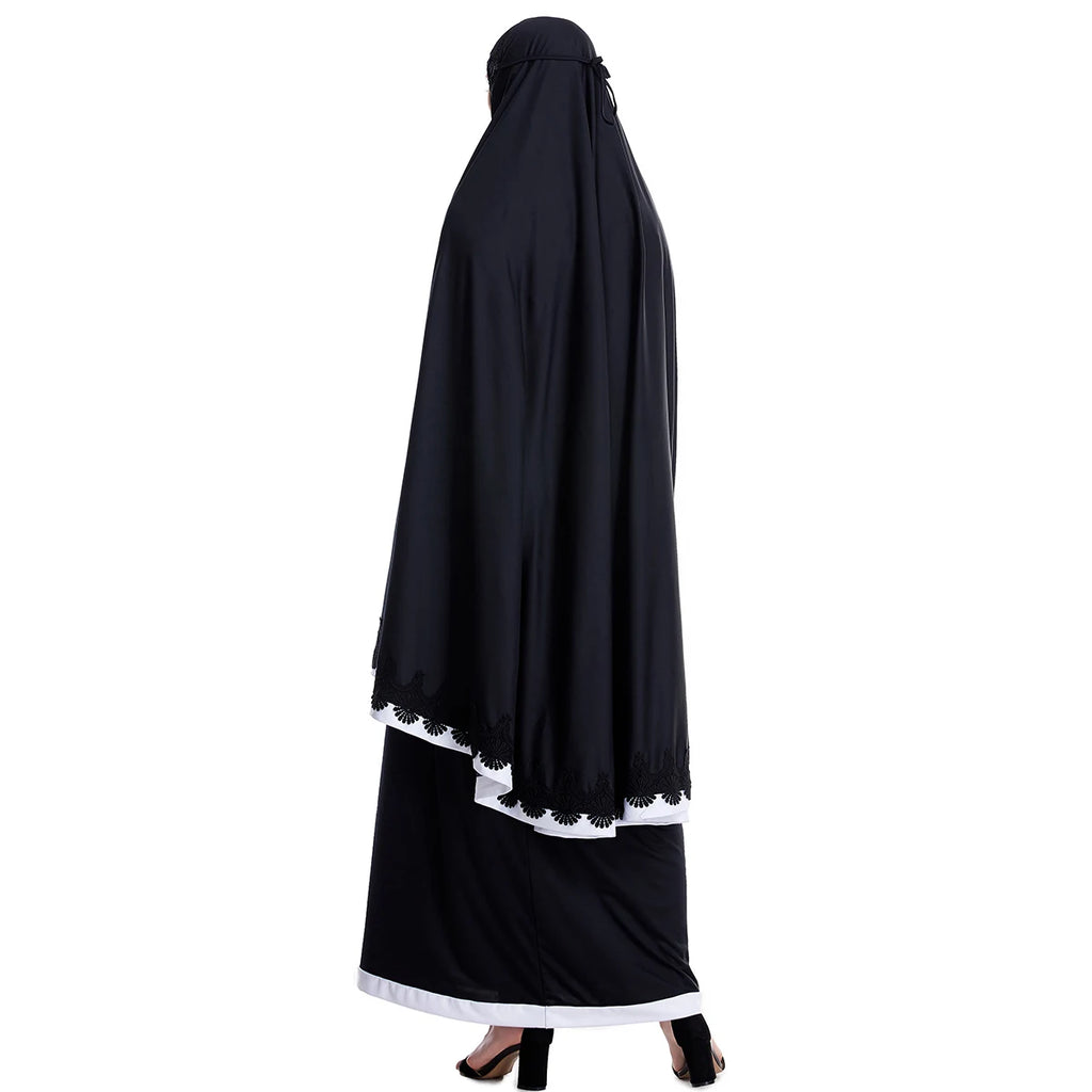 Muslim Women Burqa Dress Lace Two-piece Suit Ethnic Lady Hijab Abaya Suit Ramadan Eid Prayer Garment
