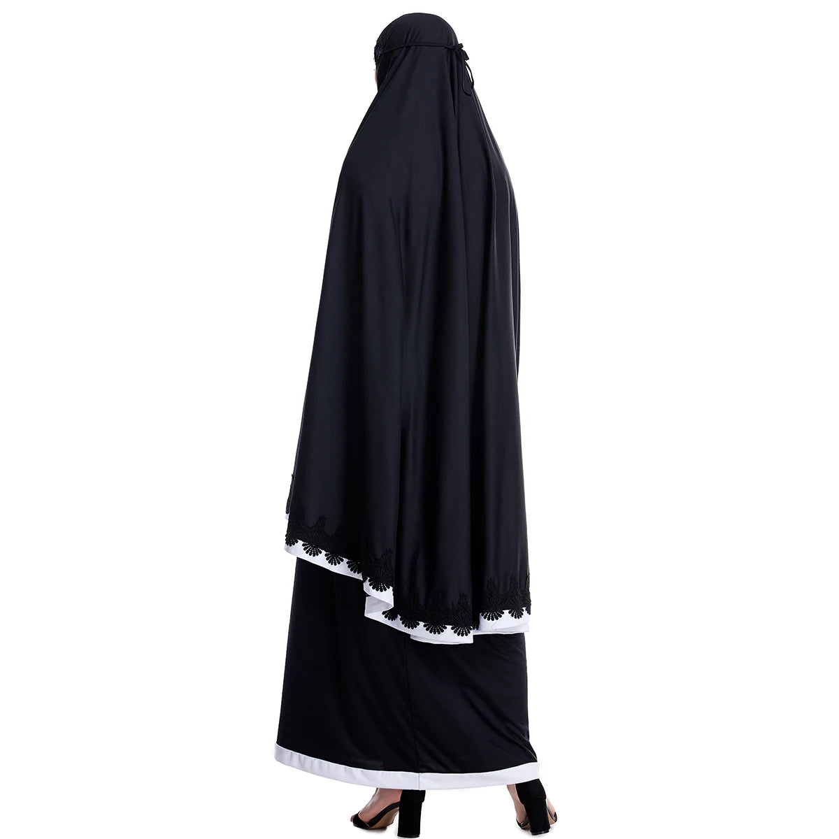 Muslim Women Burqa Dress Lace Two-piece Suit Ethnic Lady Hijab Abaya Suit Ramadan Eid Prayer Garment