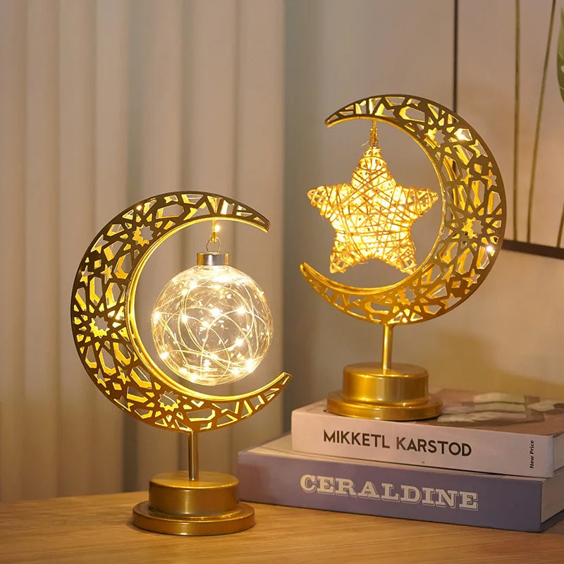 LED Iron Ramadan Moon Star Lights,Islamic Muslim Festival,Decorative Table Lamp for Home Bedroom,Ramadan Kareem Decoration