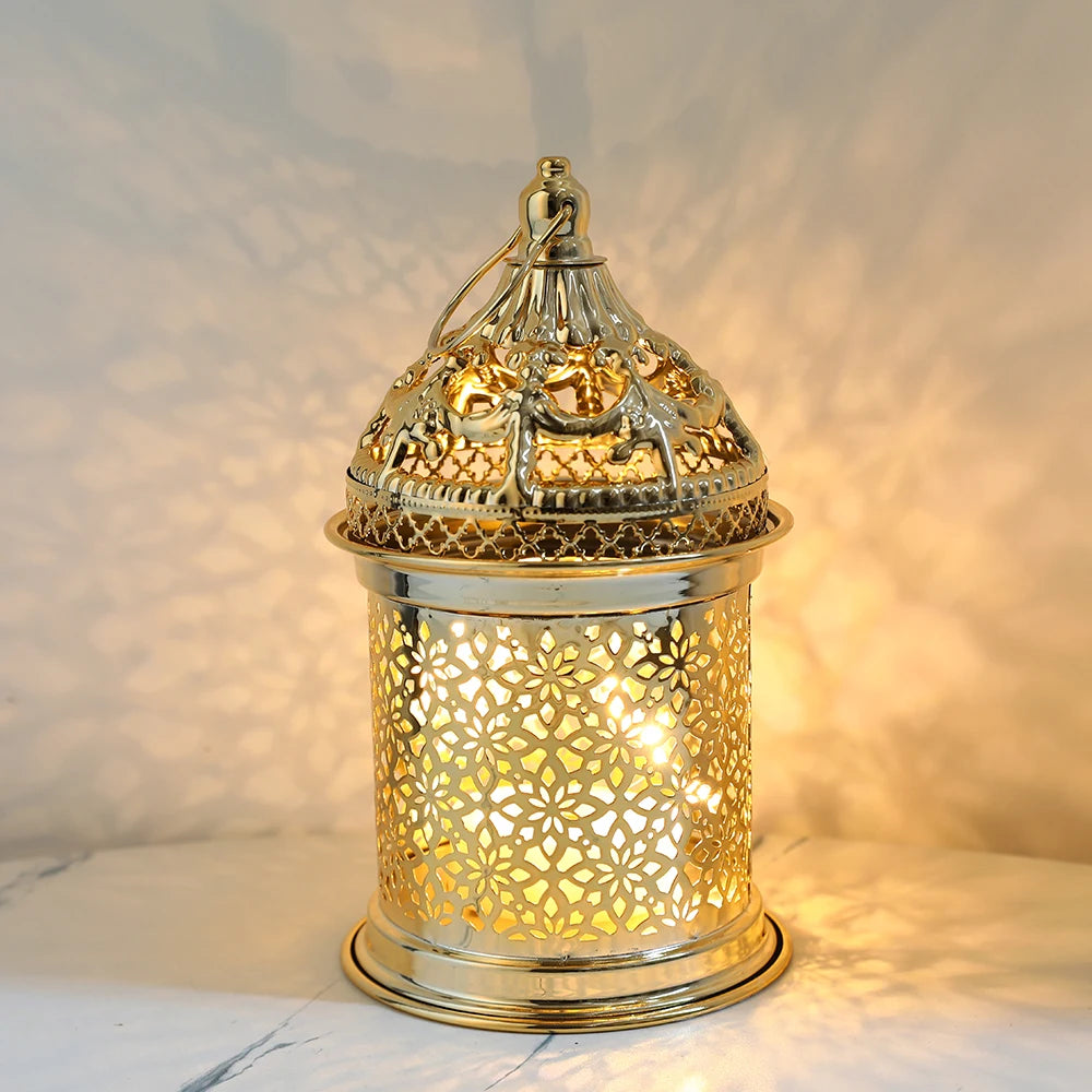 Gold Metal Lantern Lights Fancy Dome Ramadan Decoration Lamp With Music Eid Mubarak Home Decors Islamic Muslim Gifts Eid al-Fitr