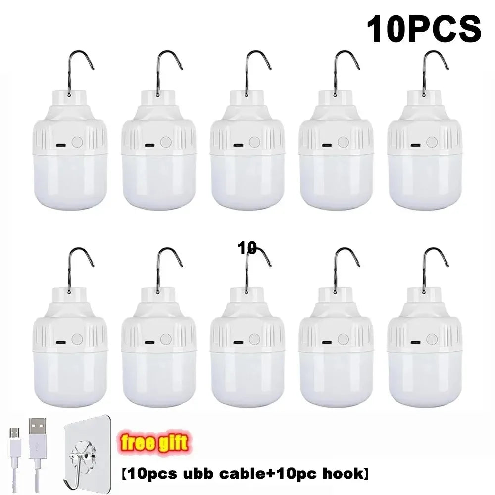 1-10pcs Outdoor USB Rechargeable LED Lamp Bulbs High Brightness Emergency Light Hook Up Camping Portable Lantern Night Lights ﻿