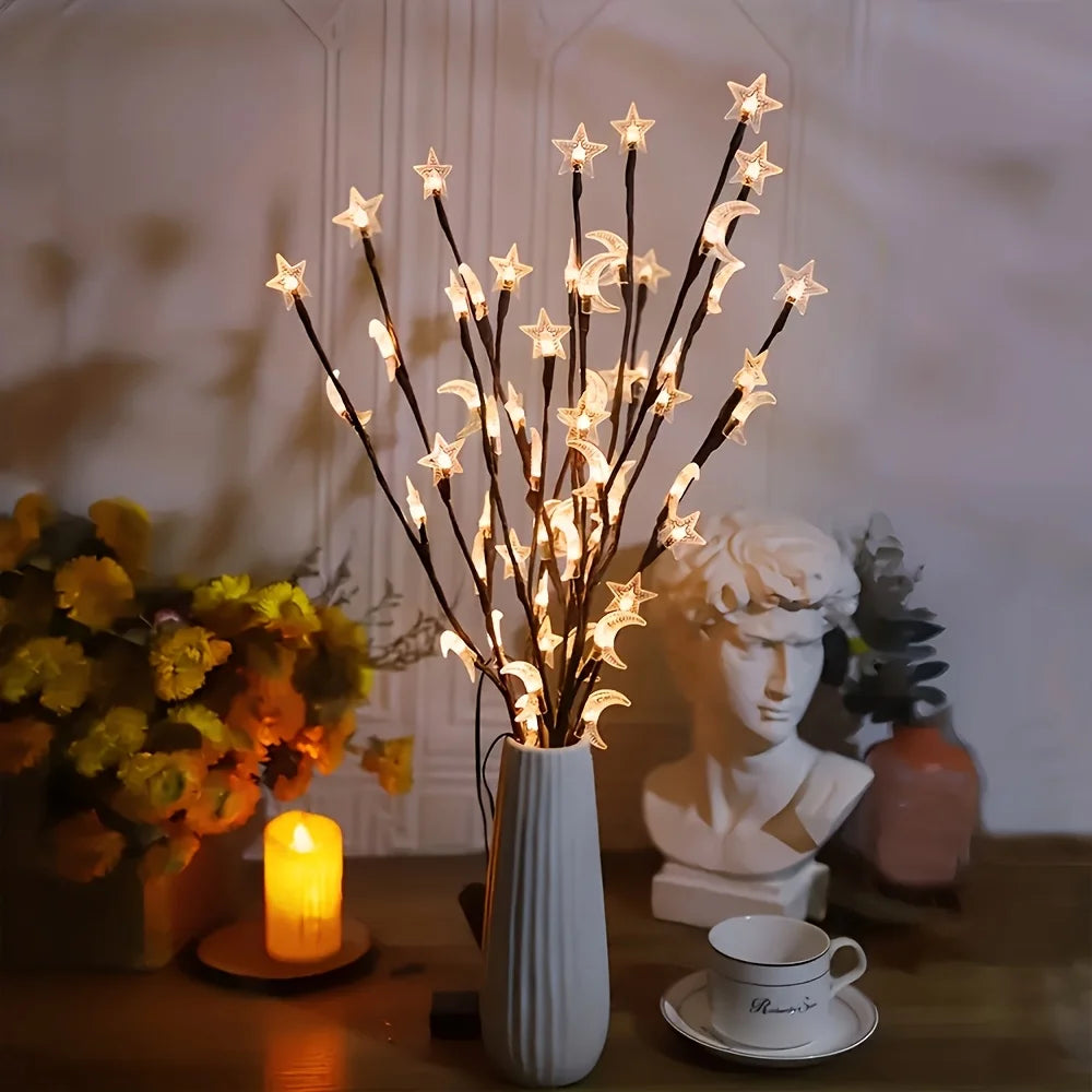 1PCS 20LED Star Moon Branch Light,powered By 2AA Batteries(excl),used for Wedding,indoor,courtyard,party and Ramadan Decoration