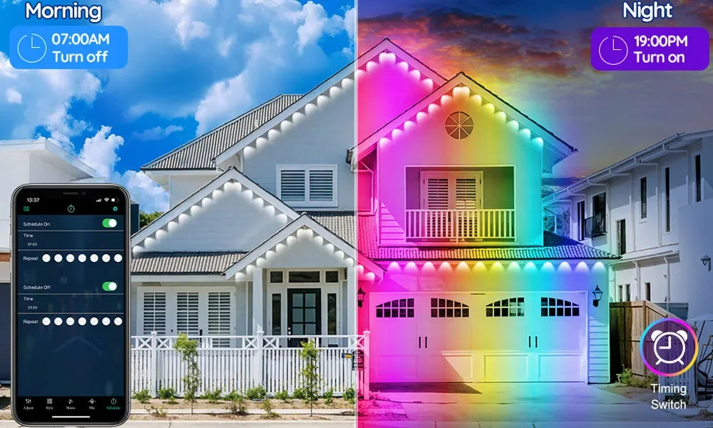 300FT Permanent Outdoor RGB Lights IP67 Waterproof Smart Eave Light DIY Scenes for House Roof Decor Christmas Holiday Daily