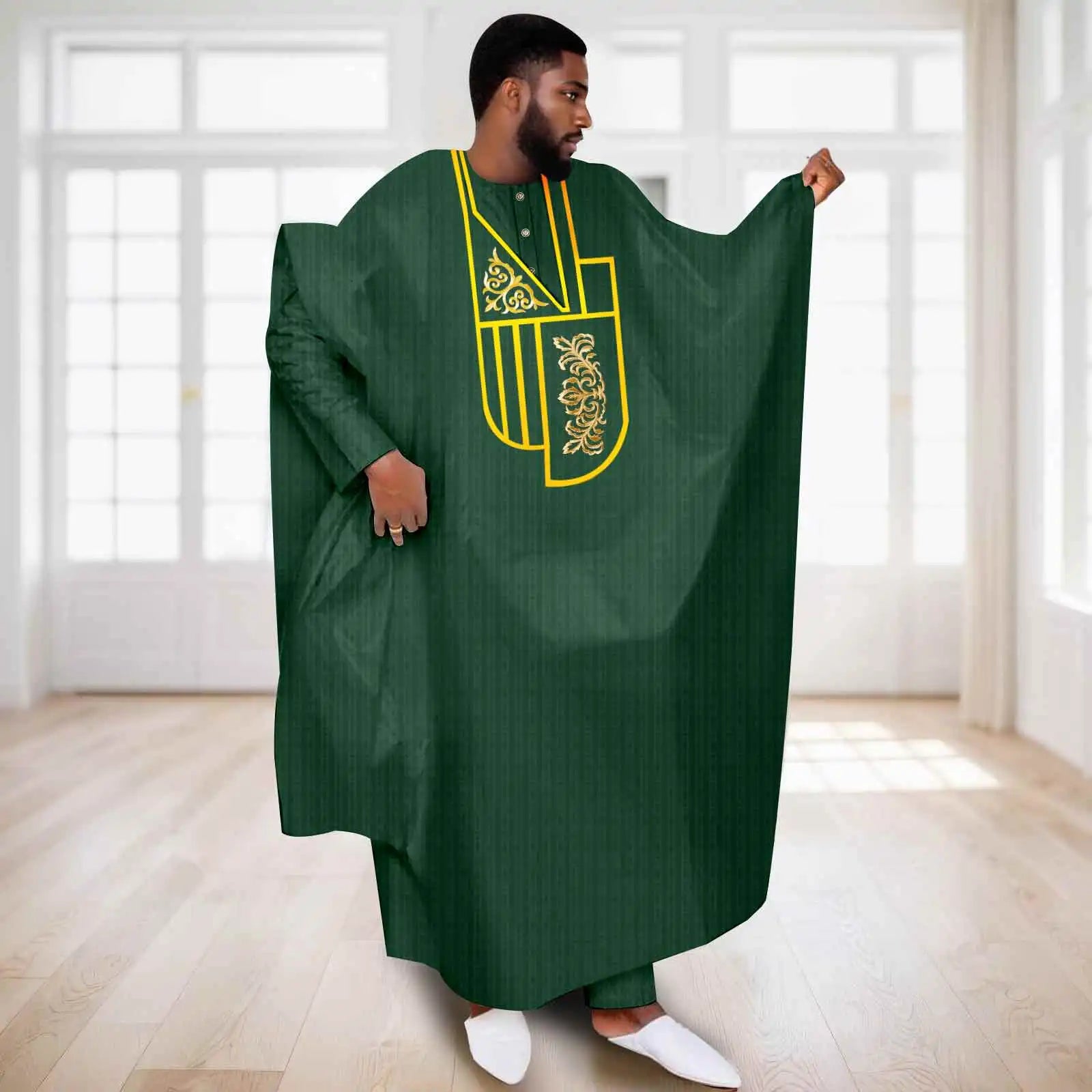 APTX African Clothes for Men Muslim Robe White Traditional Wedding Party Suit Shirt Pants 3 Pcs Set Dashiki Agbada Ramadan