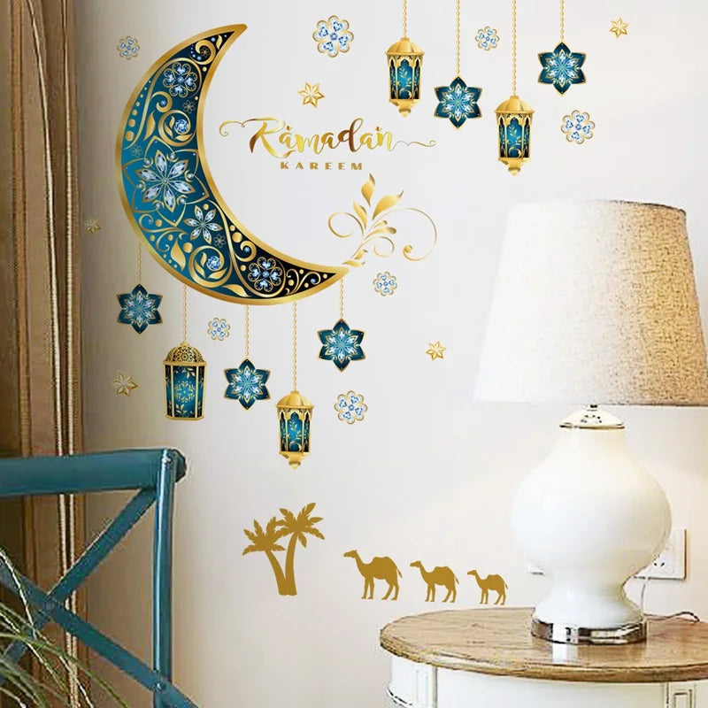Eid Mubarak Wall Stickers Kareem Ramadan Decoration 2024 For Home Islamic Muslim Party Decor Mubarak Ramadan Window Sticker Gift