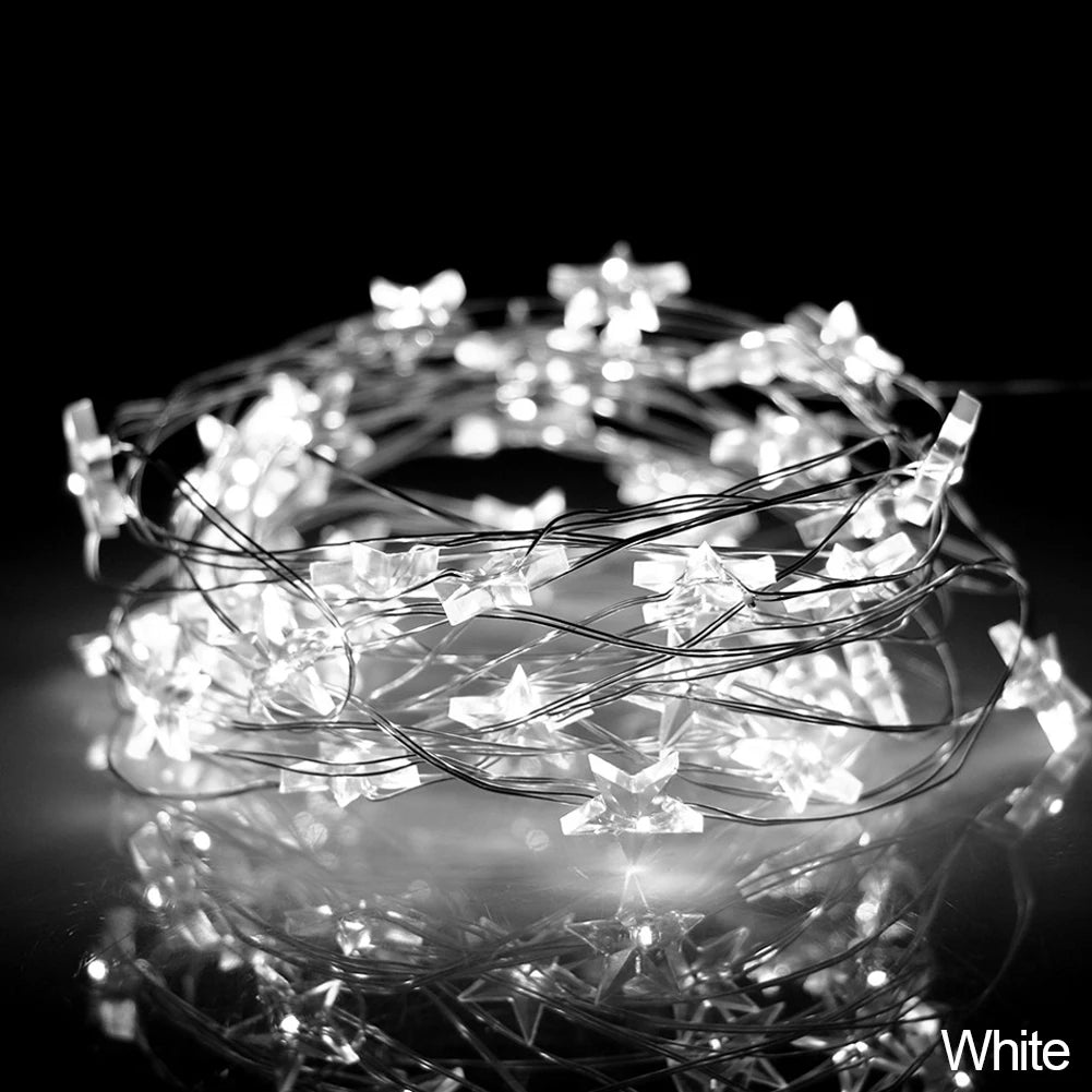 LED Star Copper String Lights, 10–60 LED Fairy Light, Christmas Party & Wedding Decor, Home Outdoor Patio Twinkle Lamps