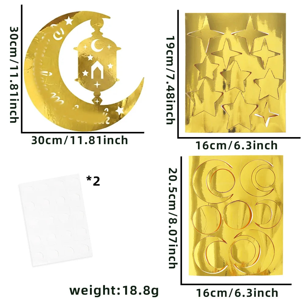 Ramadan Eid Moon Festival Party Decor - Gold Hollow - Star Crescent Letter Wall & Window Stickers