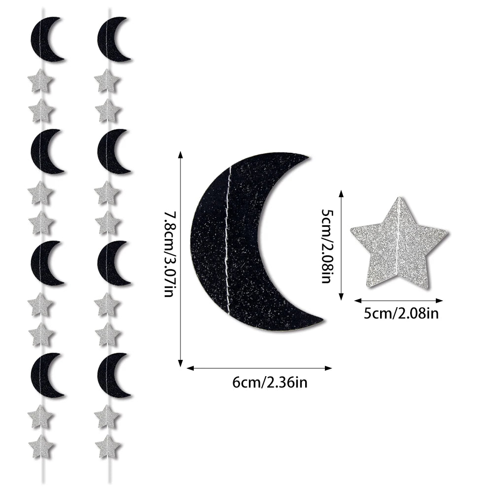Glitter Gold Star Moon Banner Ramadan Paper Garland Hanging Decoration Ramadan Kareem Eid-al-fitr Islamic Eid Mubarak Decoration