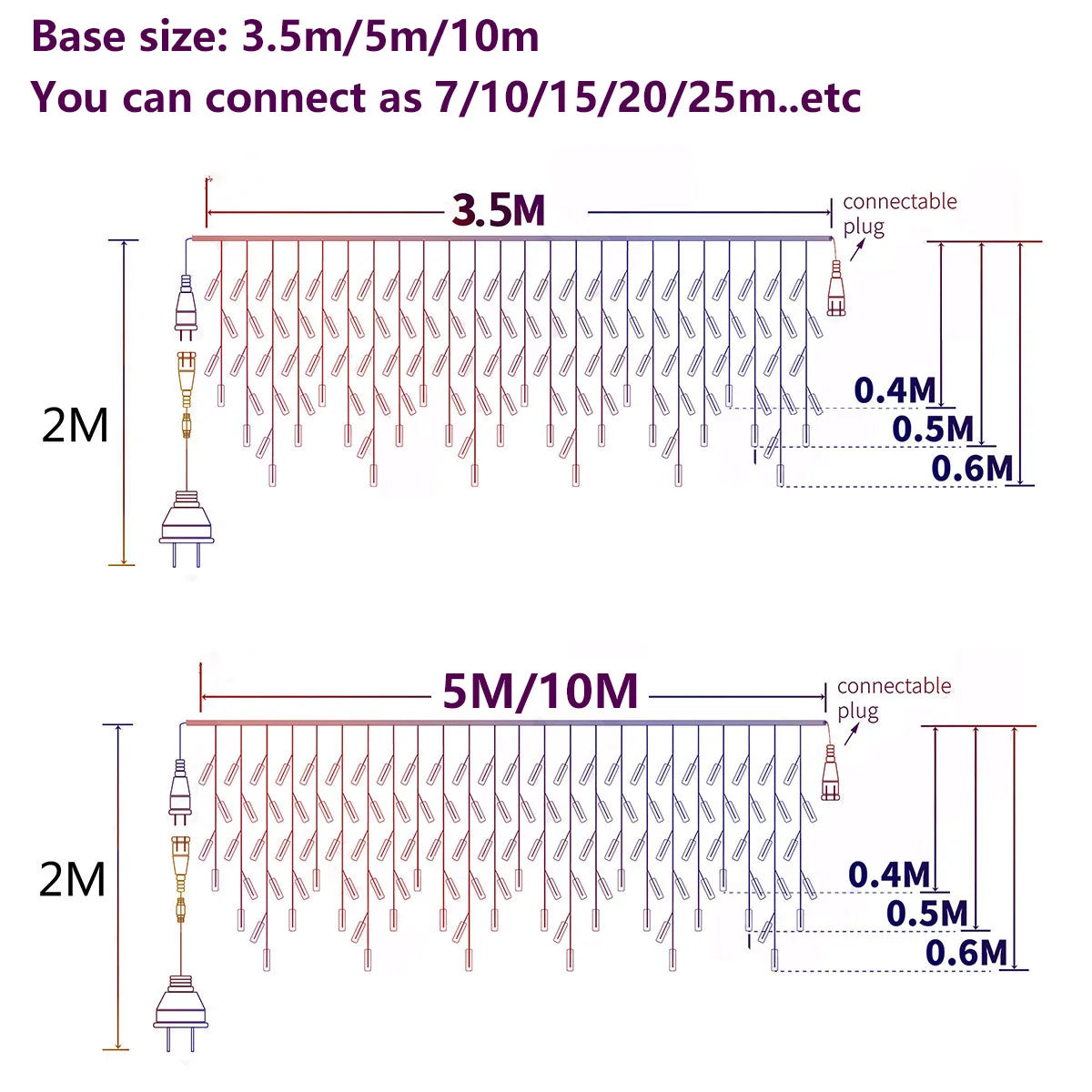 3.5M-40M Icicle String Lights LED Fairy Lights Christmas Garland Outdoor For New Year Garden Yard Party Wedding Terrace Decor