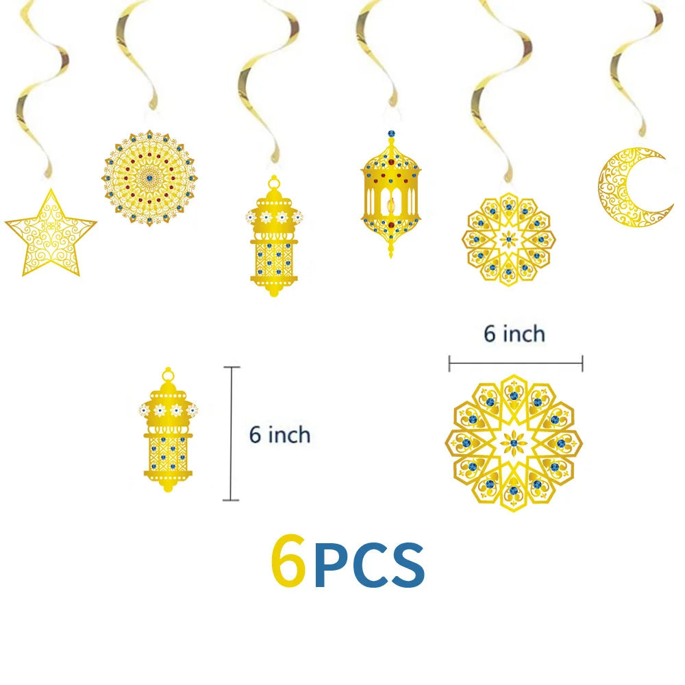 Gold Star Crescent Moon Lantern Ramadan Garland EID Decoration Happy Ramadan Mubarak Party Decor Islamic Nights Party Supplies