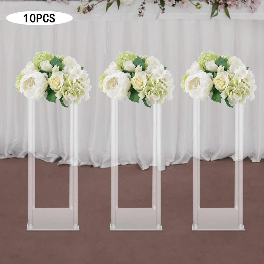 10Pcs Acrylic Vase Wedding Flower Stands Set, 23.6"H Clear Column Rack Geometric Display Stand for Home Party Wedding Decor