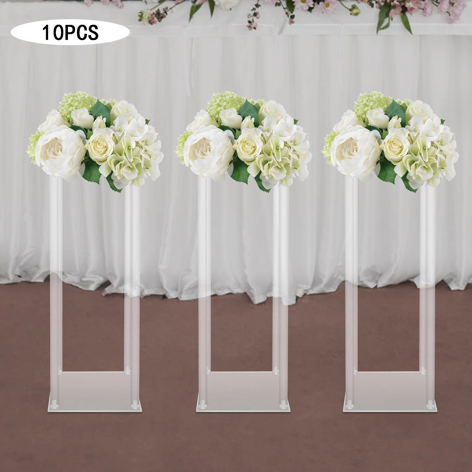 10Pcs Acrylic Vase Wedding Flower Stands Set, 23.6"H Clear Column Rack Geometric Display Stand for Home Party Wedding Decor