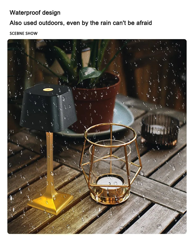 Home and hotel decoration Nordic luxury wireless dimmable portable rechargeable table lamp in gold and black