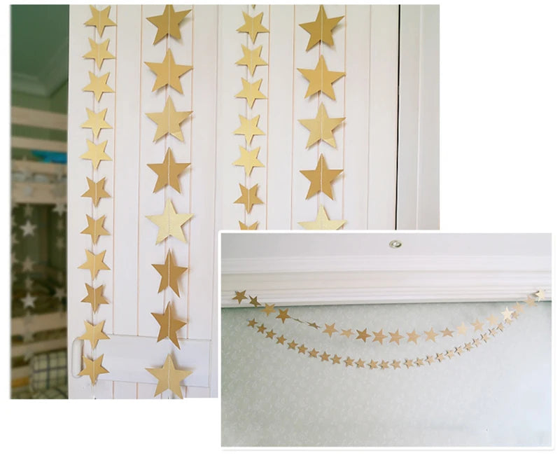 4M Paper Glitter Gold Blue Moon Star String Garland Hanging Banner Wall Party Decorations for Eid Mubarak Wedding DIY Decoration