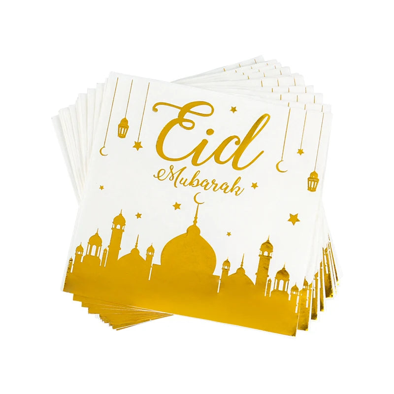 Eid Mubarak Party Tableware Set Gold Disposable Plate Cup Napkins Banner 2026 Islamic Muslim Supplies Ramadan Kareem Decorations