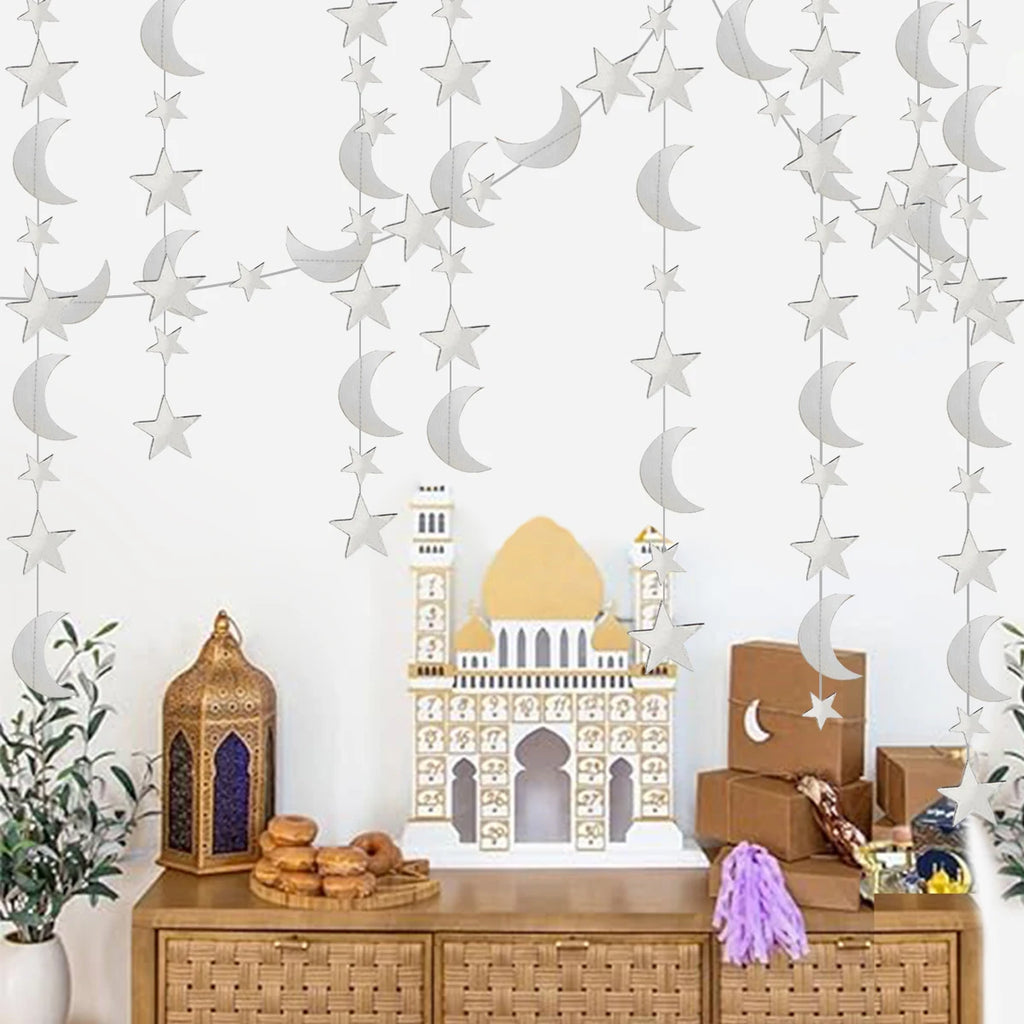 4M EID Mubarak Glitter Star Moon Garland Banner Backdrop Streamers Ramadan Kareem Hanging Streamer Decoration Supplies