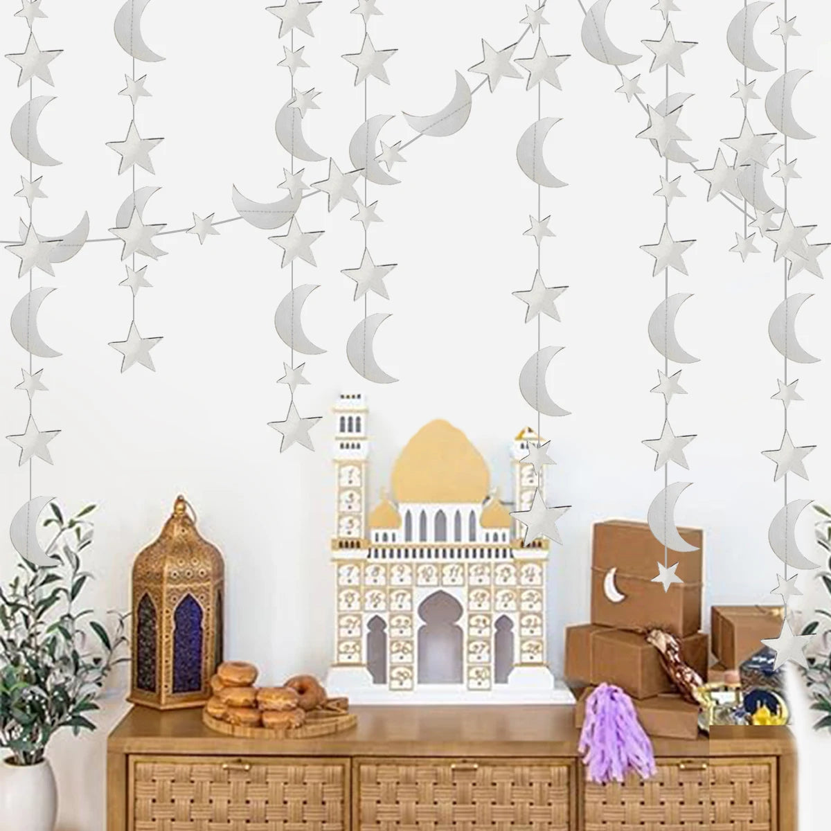 4M EID Mubarak Glitter Star Moon Garland Banner Backdrop Streamers Ramadan Kareem Hanging Streamer Decoration Supplies