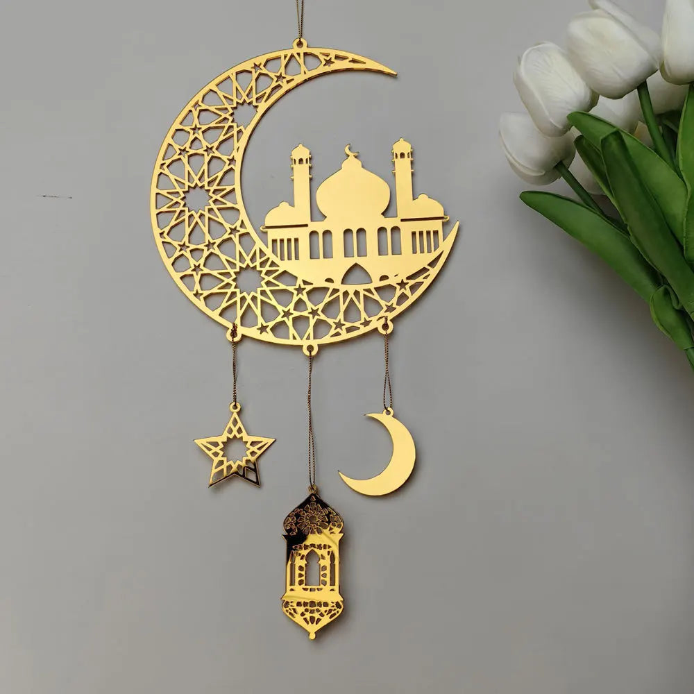 1PC Acrylic Ramadan Kareem Moon Star Wall Pendant Eid Mubarak Ornaments for Home Eid Al Fitr Muslim Islamic Holiday Party Decor